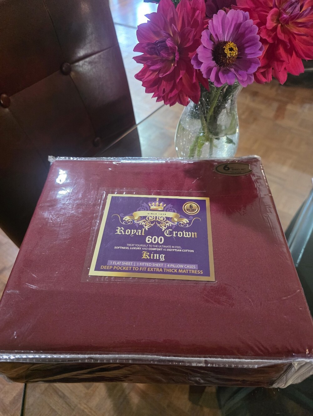 Royal Crown 600 TC Egyptian Cotton Deep Pocket King 6 pc- Burgundy New